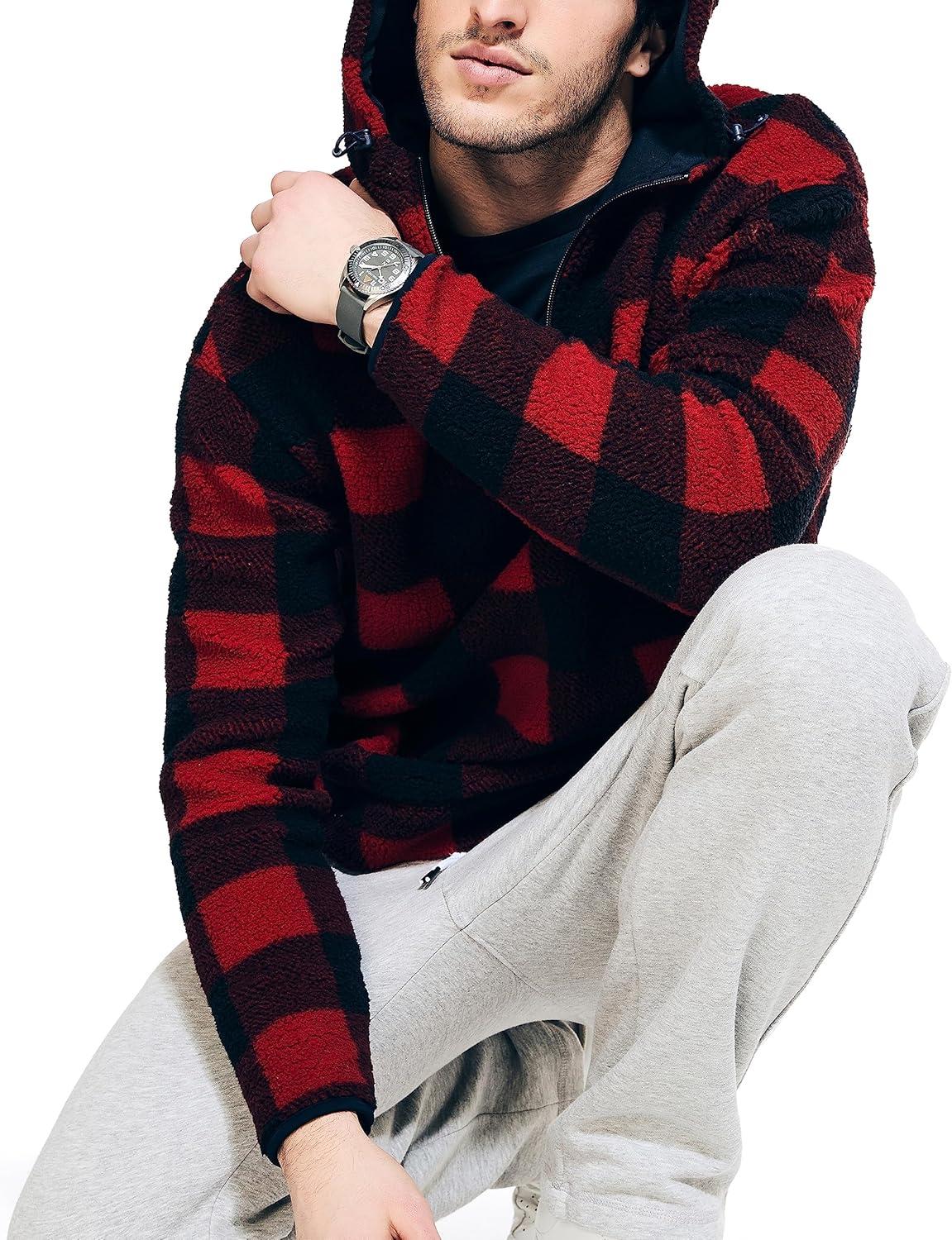 imageNautica Mens Printed Faux Shearling Quarterzip HoodieNautica Red