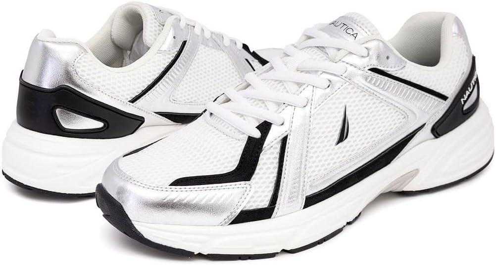 imageNautica Mens Running Sneakers Sport Fashion LaceUp Athletic Soft Shoes for Gym Tennis Men Cushioned Breathable Lightweight amp ComfortableWhite Metallic