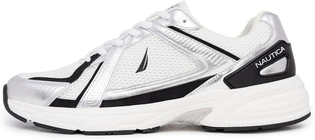 imageNautica Mens Running Sneakers Sport Fashion LaceUp Athletic Soft Shoes for Gym Tennis Men Cushioned Breathable Lightweight amp ComfortableWhite Metallic