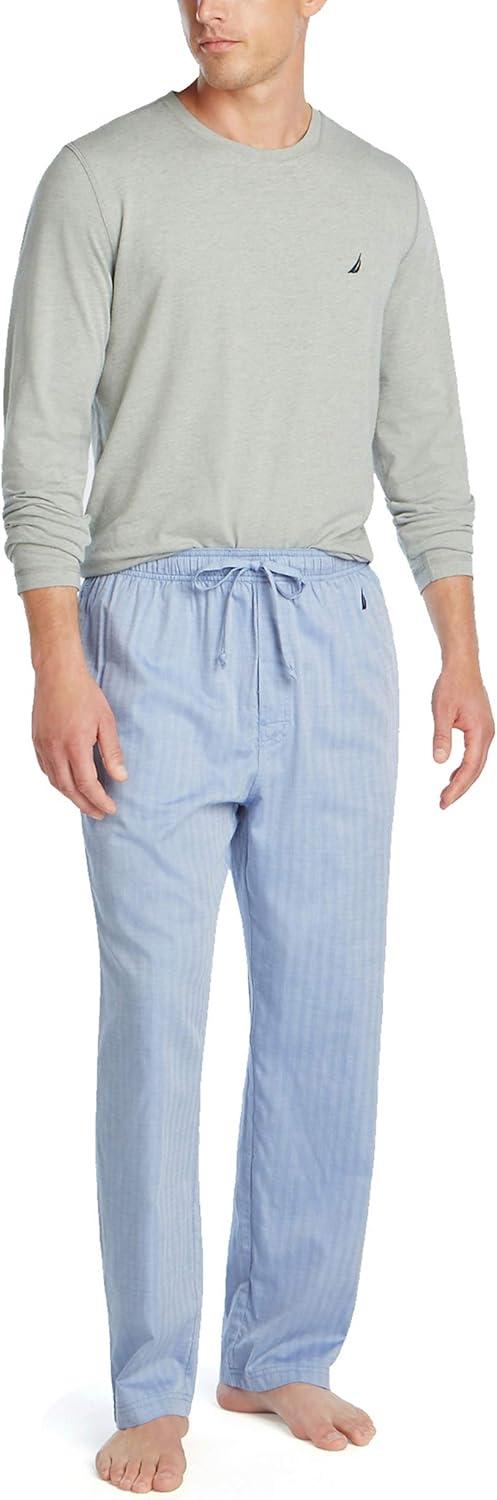 imageNautica Mens Soft Woven 100 Cotton Elastic Waistband Sleep Pajama PantBlue Bone