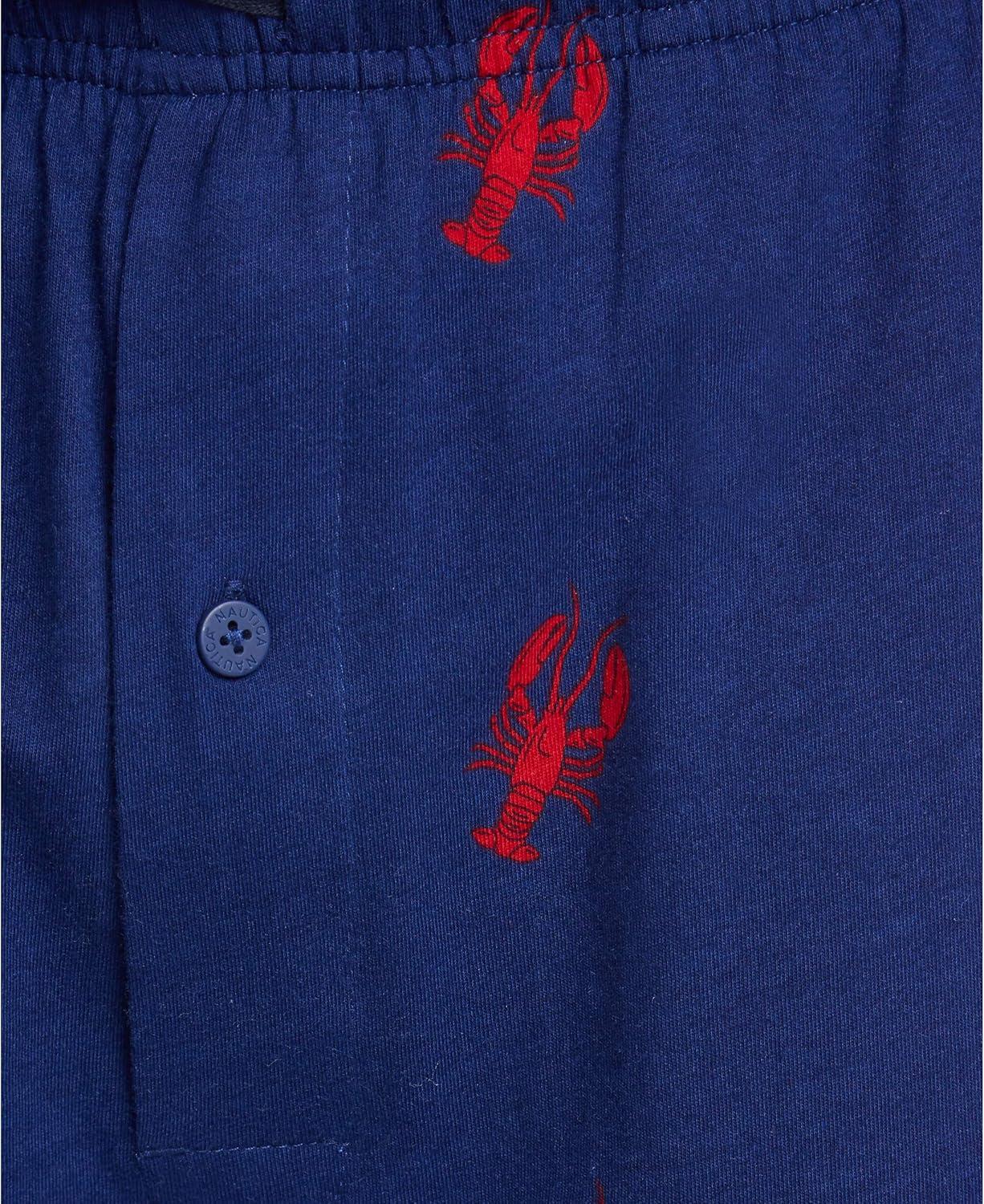 imageNautica Mens Soft Woven 100 Cotton Elastic Waistband Sleep Pajama PantBlue Lobster