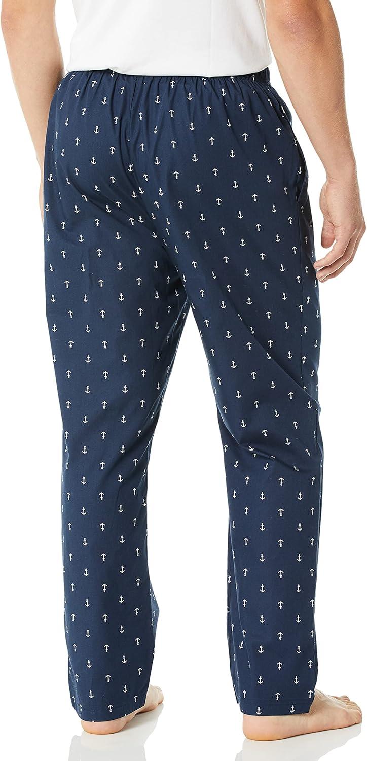 imageNautica Mens Soft Woven 100 Cotton Elastic Waistband Sleep Pajama PantDark Blue