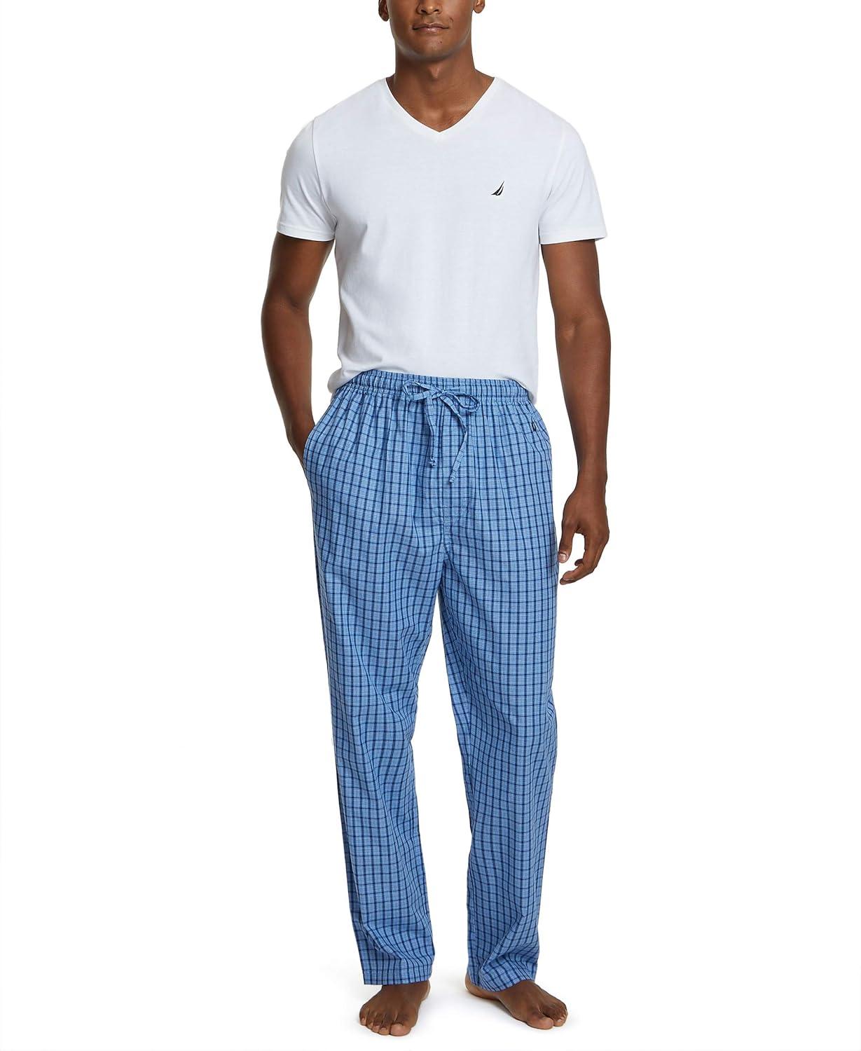 imageNautica Mens Soft Woven 100 Cotton Elastic Waistband Sleep Pajama PantFrench Blue
