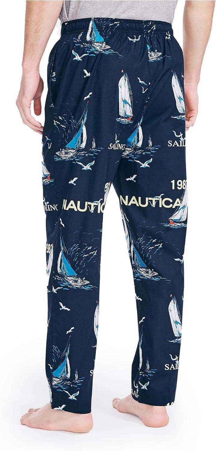 imageNautica Mens Soft Woven 100 Cotton Elastic Waistband Sleep Pajama PantSailboat Blue