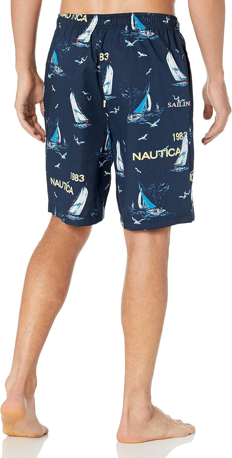 imageNautica Mens Soft Woven 100 Cotton Elastic Waistband Sleep Pajama ShortBlue