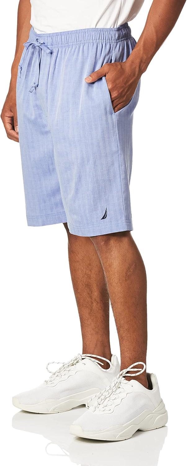 imageNautica Mens Soft Woven 100 Cotton Elastic Waistband Sleep Pajama ShortBlue Bone