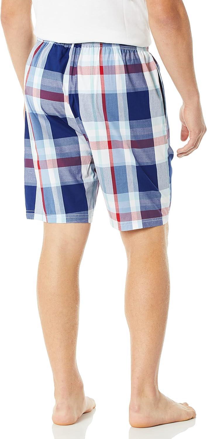 imageNautica Mens Soft Woven 100 Cotton Elastic Waistband Sleep Pajama ShortDeep Blue