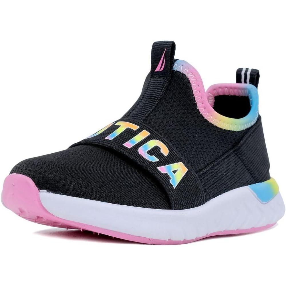 imageNautica Girls SlipOn Sneaker Athletic Running Kids Shoe for Walking Running Tennis and Sports ToddlerLittle KidBlack Bright Gradient
