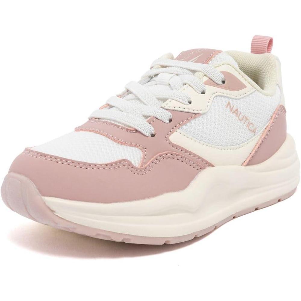imageNautica Girls Sneakers Athletic Walking Shoes for Play and Everyday Wear Comfortable Casual Toddler and Youth Bungee and LaceUpBone Blush