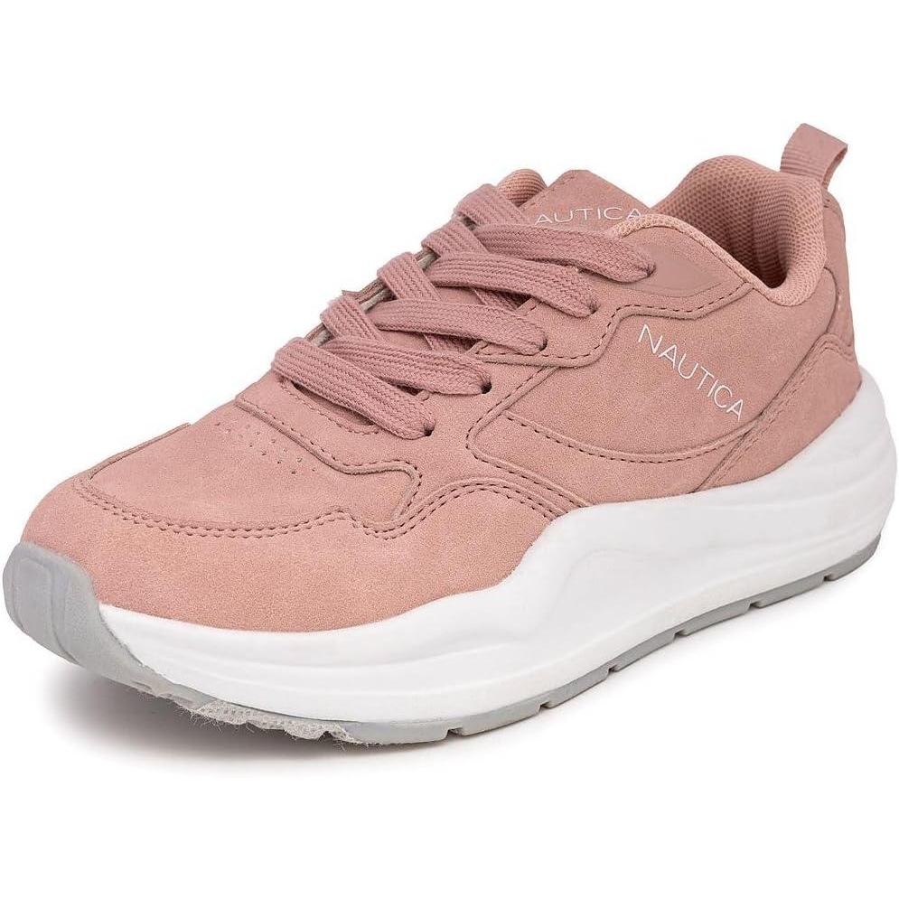 imageNautica Girls Sneakers Athletic Walking Shoes for Play and Everyday Wear Comfortable Casual Toddler and Youth Bungee and LaceUpMauve Grey White