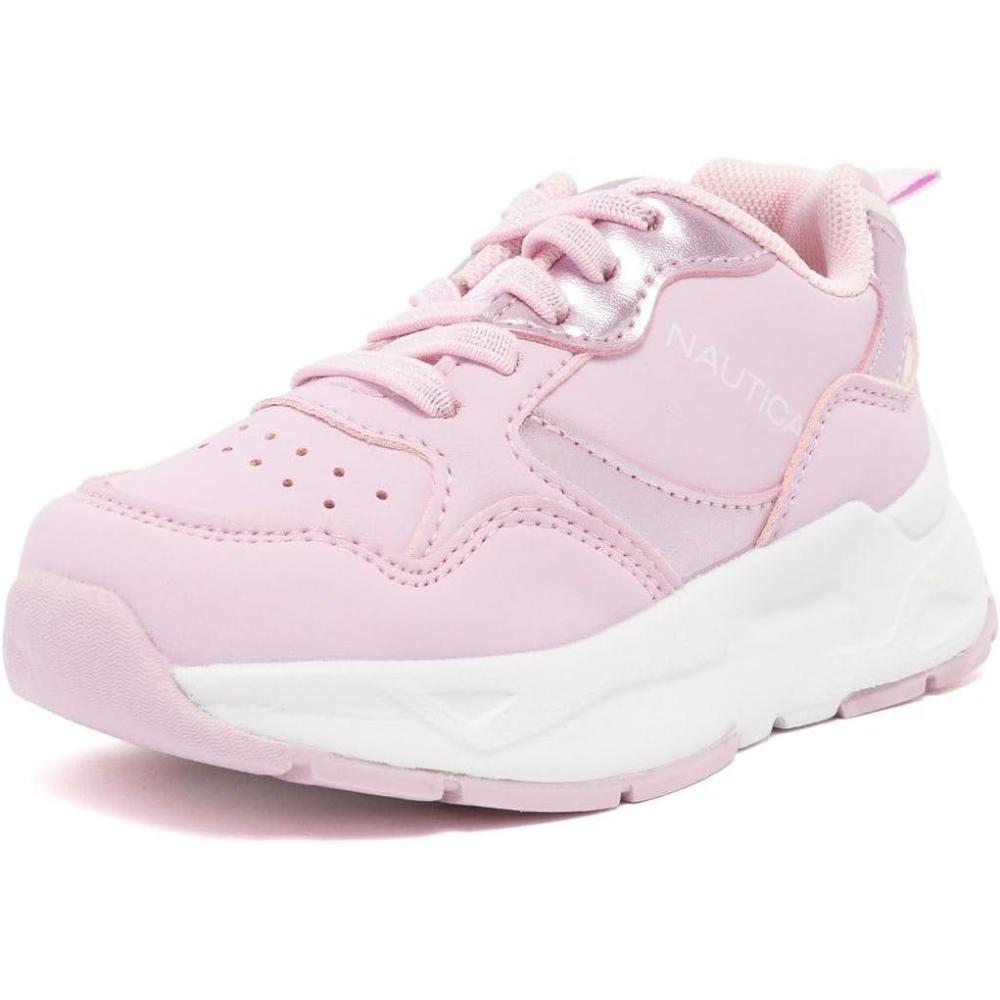 imageNautica Girls Sneakers Athletic Walking Shoes for Play and Everyday Wear Comfortable Casual Toddler and Youth Bungee and LaceUpPink Pearljanis