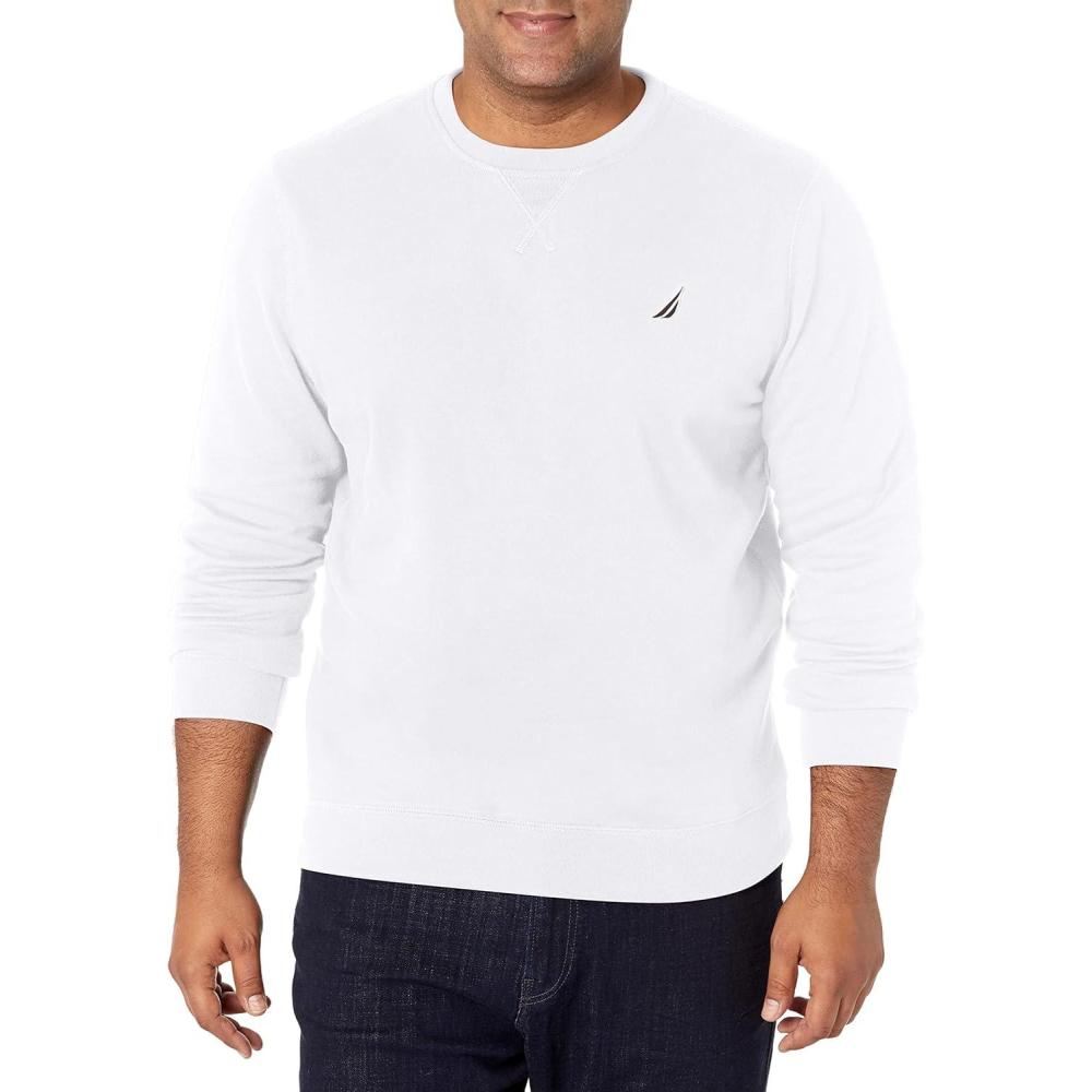 imageNautica Mens Basic Crew Neck Fleece SweatshirtBright White