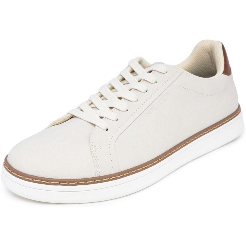 imageNautica Mens Casual Court Fashion Sneakers Classic LowTop LaceUp Shoes Comfortable Everyday Walking Style with Durable Outsole and Vegan Leather UpperLight Taupejalad