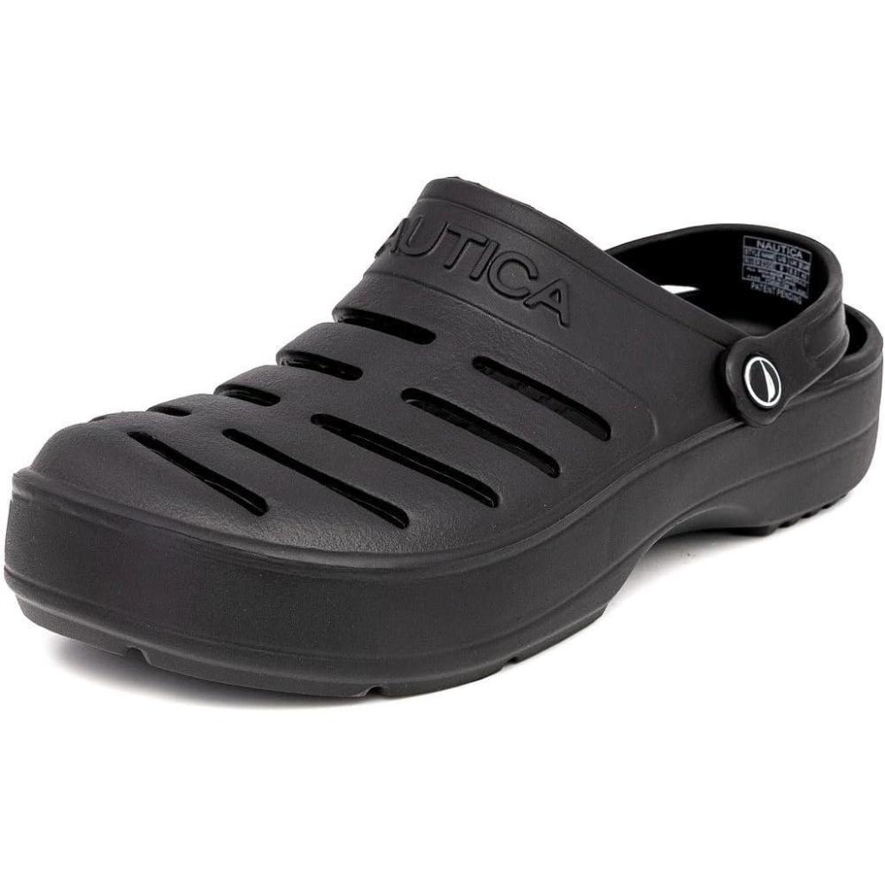 imageNautica Mens Clogs Athletic Sports Sandal SlipOn with Adjustable Back Strap Water ShoesFuzzy Slippers River EdgeBlack River Edge