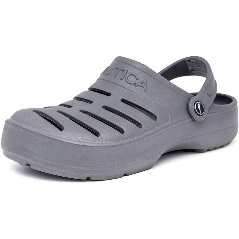 imageNautica Mens Clogs Athletic Sports Sandal SlipOn with Adjustable Back Strap Water ShoesFuzzy Slippers River EdgeGrey River Edge