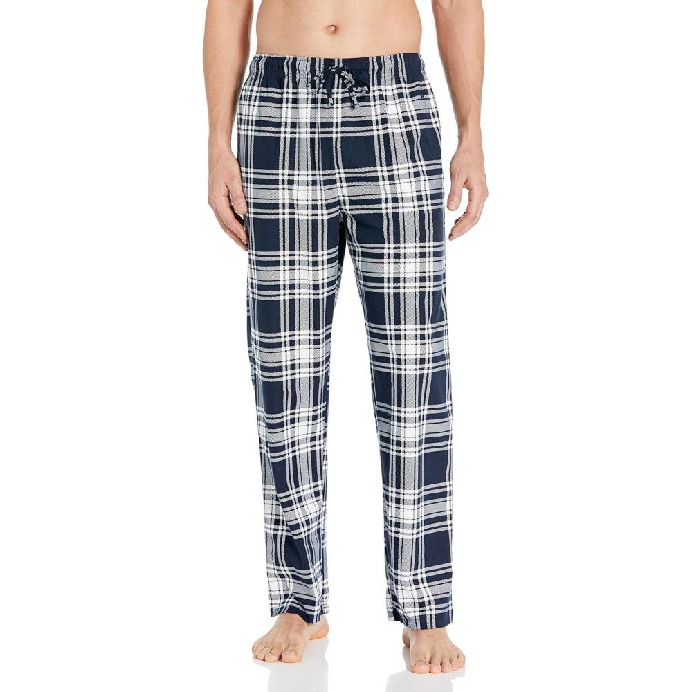 imageNautica Mens Cozy Fleece Knit Sleep PantsIndigo White Plaid