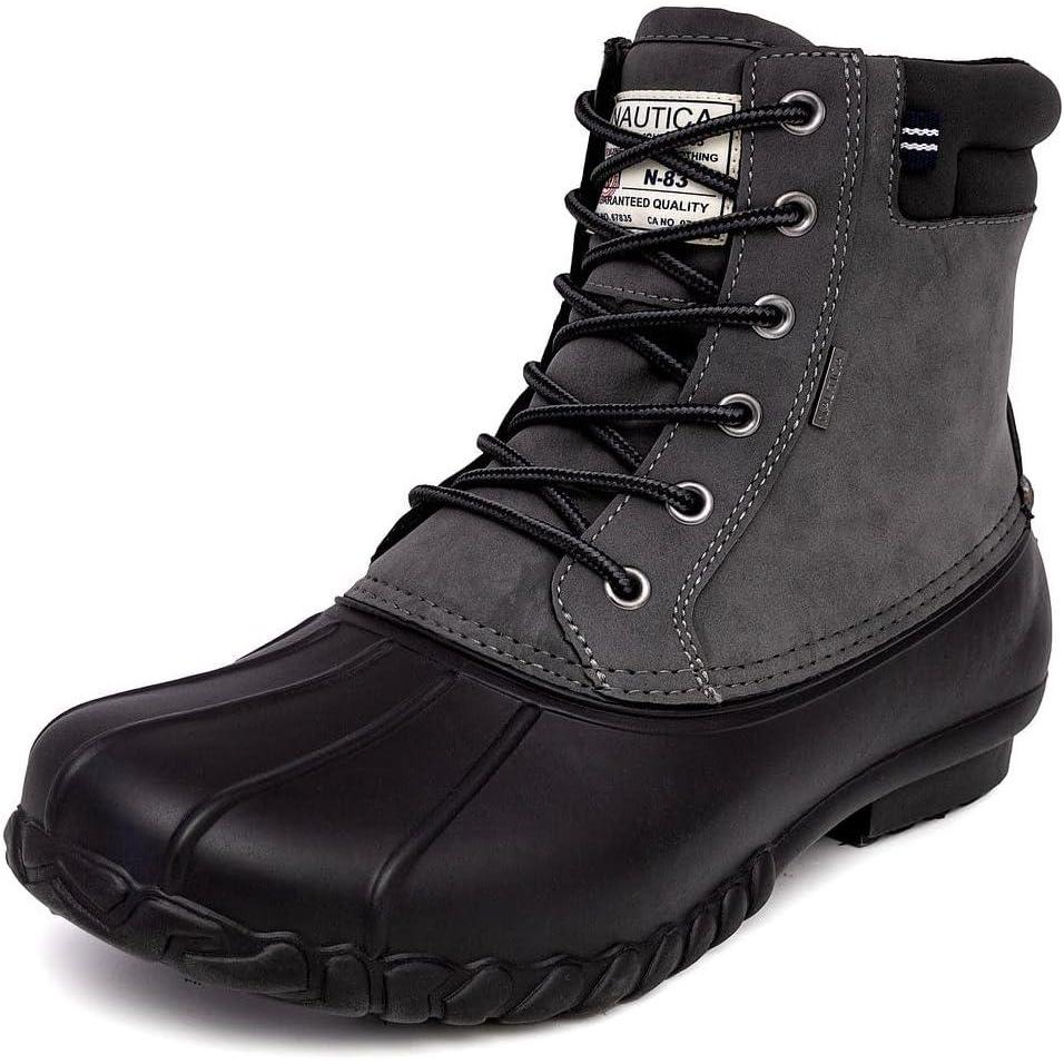imageNautica Mens Duck Boots Waterproof Shell Insulated Snow and Rain Boot LaceUp Winter Shoe Channing Extended Sizes 716CharcoalBlack