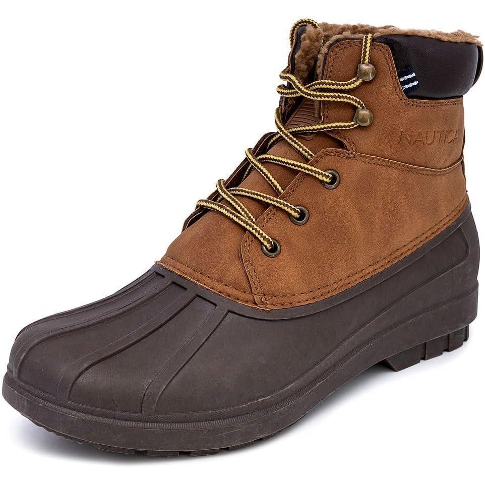 imageNautica Mens Duck Boots Waterproof Shell Insulated Snow and Rain Boot LaceUp Winter Shoe Channing Extended Sizes 716Tan Brown X Dazo