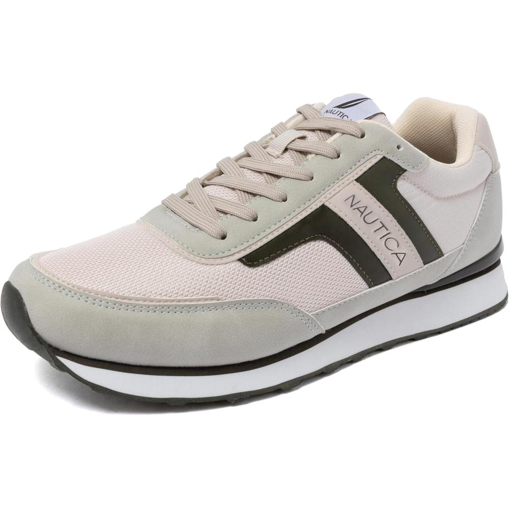 imageNautica Mens LaceUp Sneakers Casual Stylish and Comfortable for WalkingGrey Olive