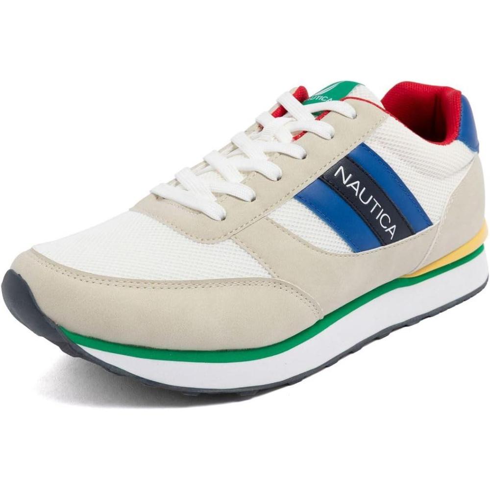 imageNautica Mens LaceUp Sneakers Casual Stylish and Comfortable for WalkingWhite Blue Red