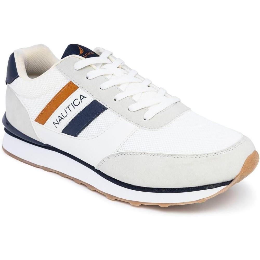 imageNautica Mens LaceUp Sneakers Casual Stylish and Comfortable for WalkingWhite Navy Mustard