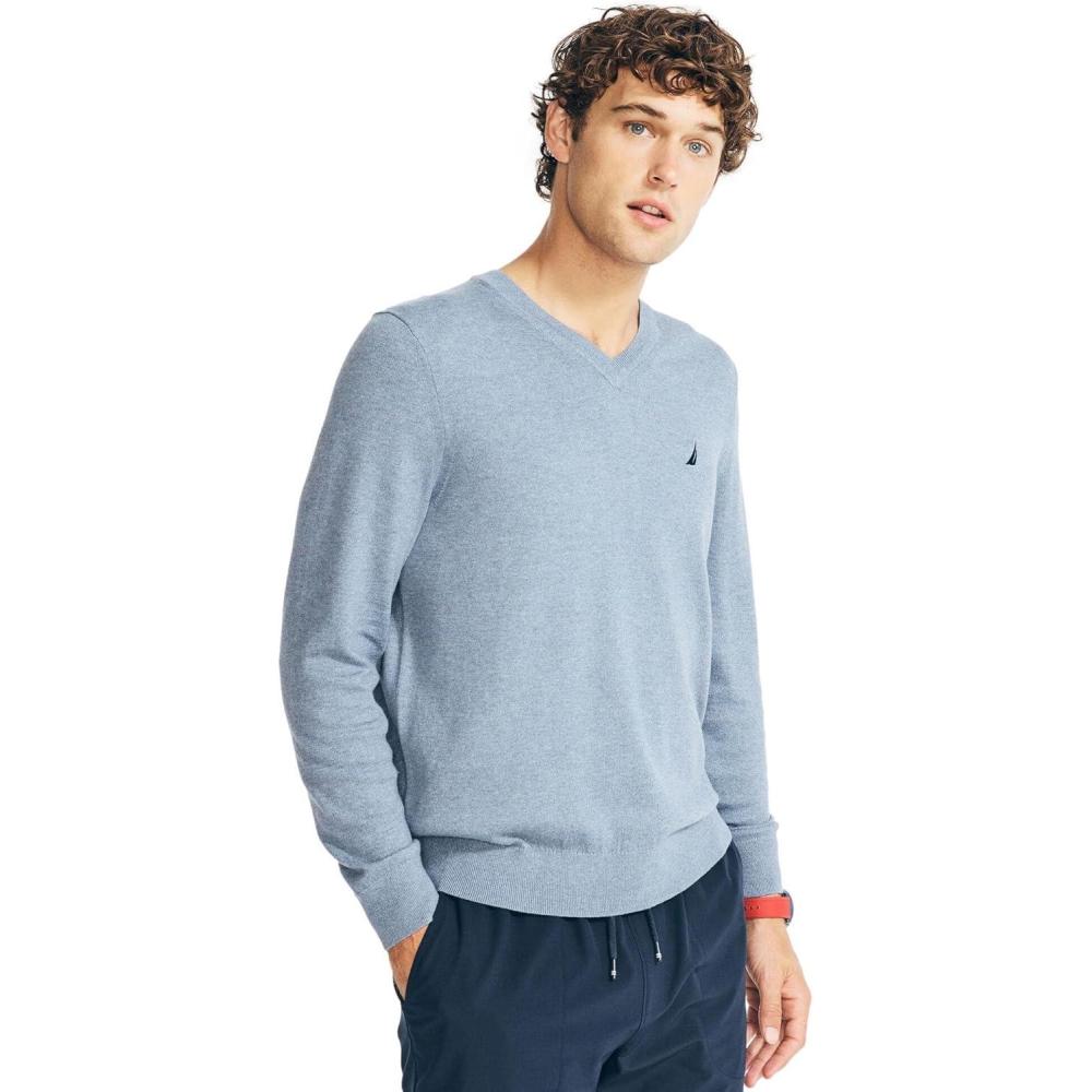 imageNautica Mens Nautica Navtech VNeck SweaterBlue Heather