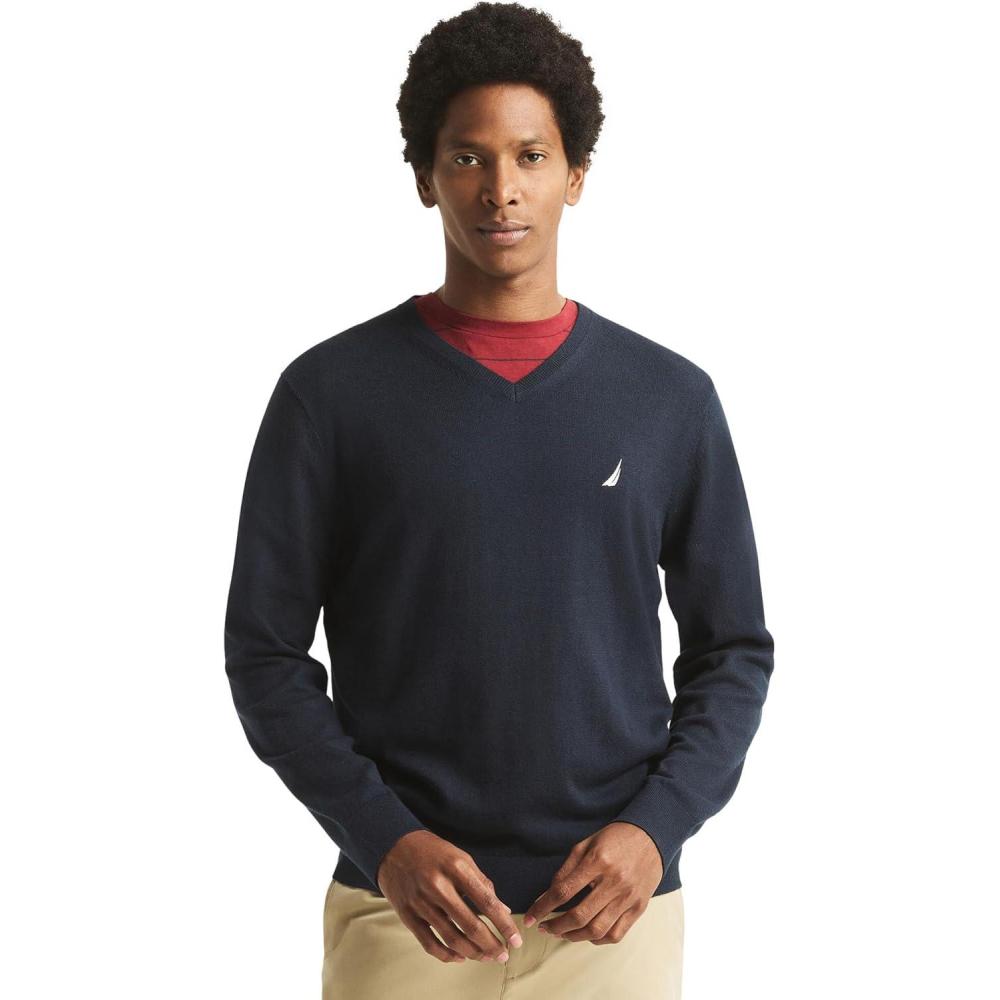 imageNautica Mens Nautica Navtech VNeck SweaterFrench Navy