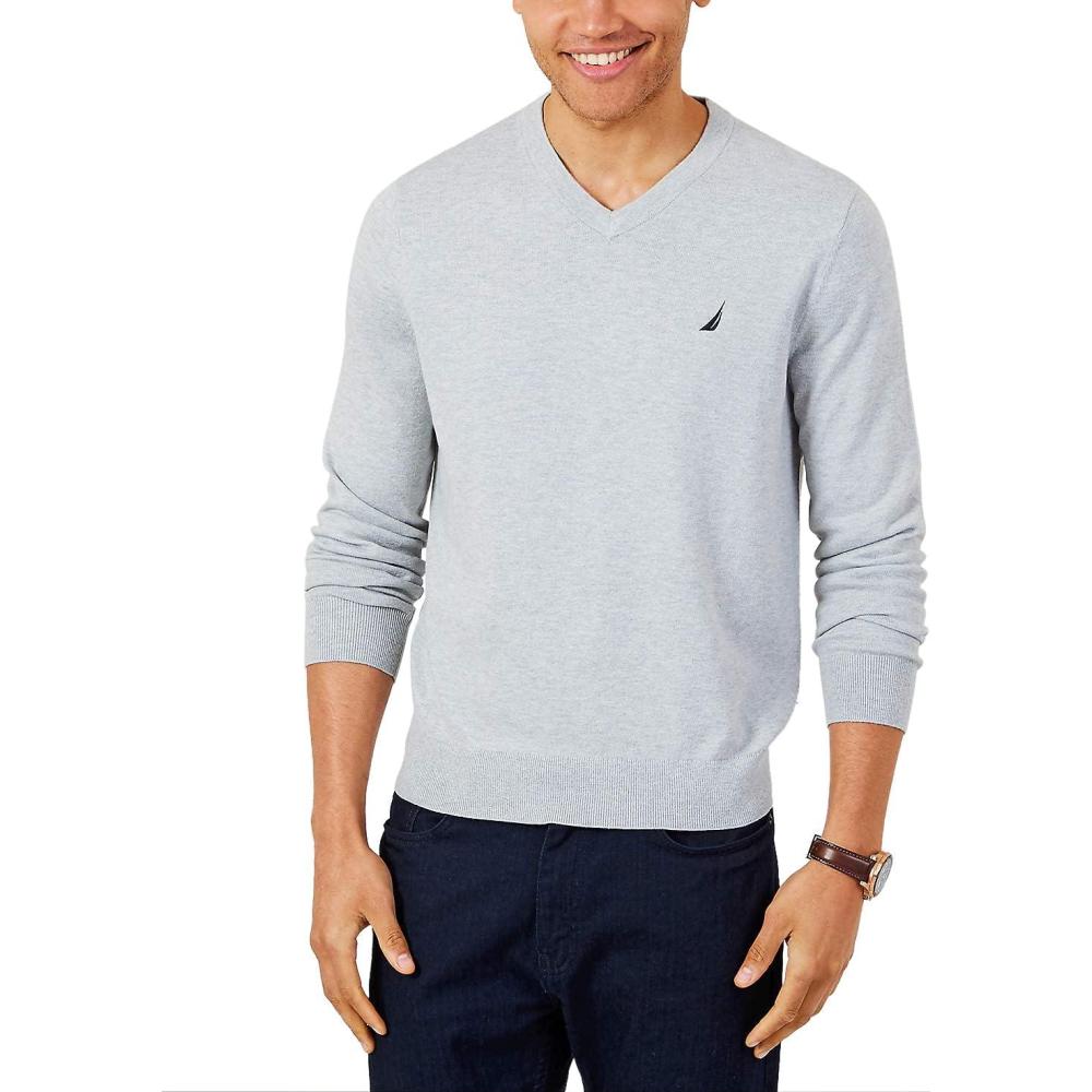 imageNautica Mens Nautica Navtech VNeck SweaterGrey Heather