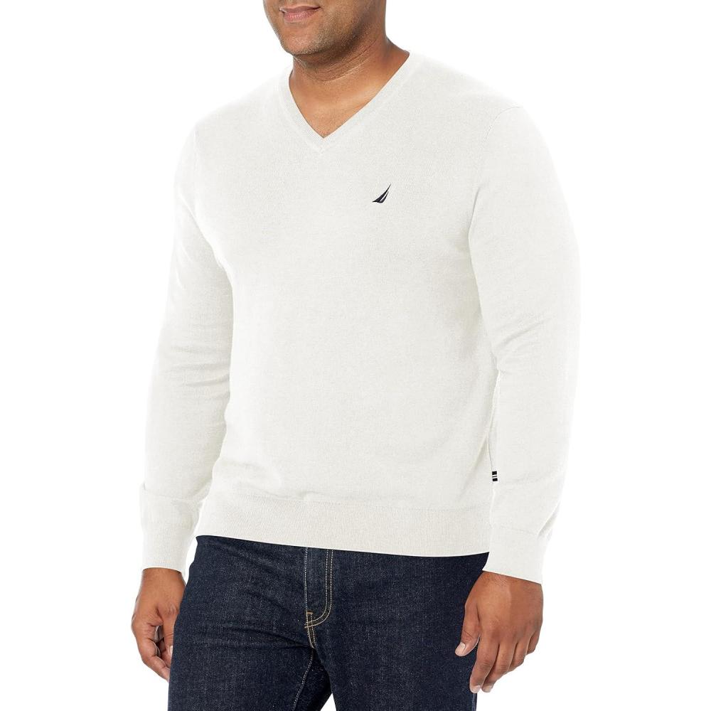 imageNautica Mens Nautica Navtech VNeck SweaterMarshmallow