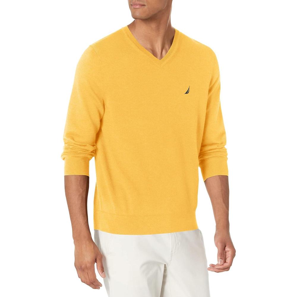 imageNautica Mens Nautica Navtech VNeck SweaterOchre Beach Heather