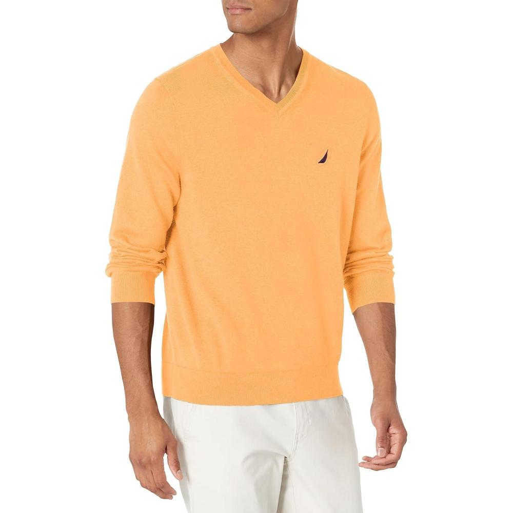 imageNautica Mens Nautica Navtech VNeck SweaterOld Gold Heather