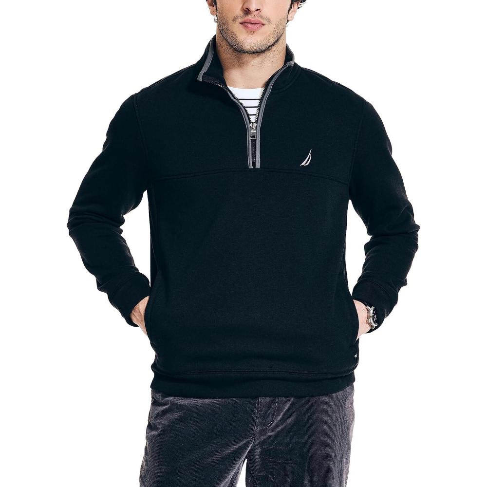 imageNautica Mens Nautica Quarterzip SweatshirtTrue Black