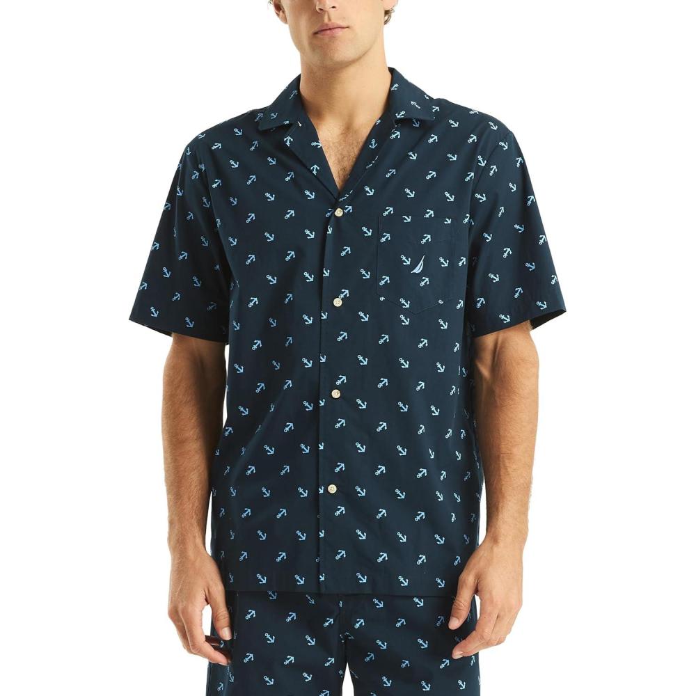 imageNautica Mens Nautica Sustainably Crafted Printed Camp Sleep ShirtMaritime Navy