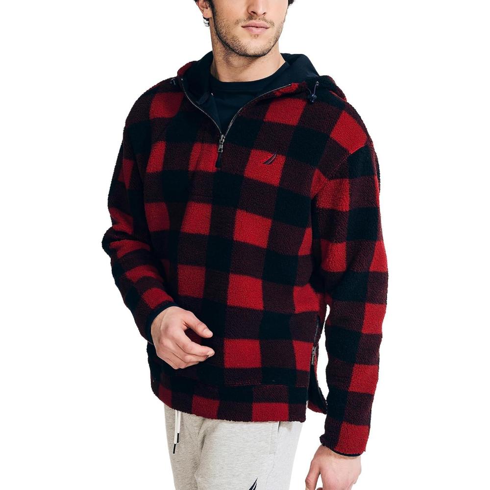imageNautica Mens Printed Faux Shearling Quarterzip HoodieNautica Red