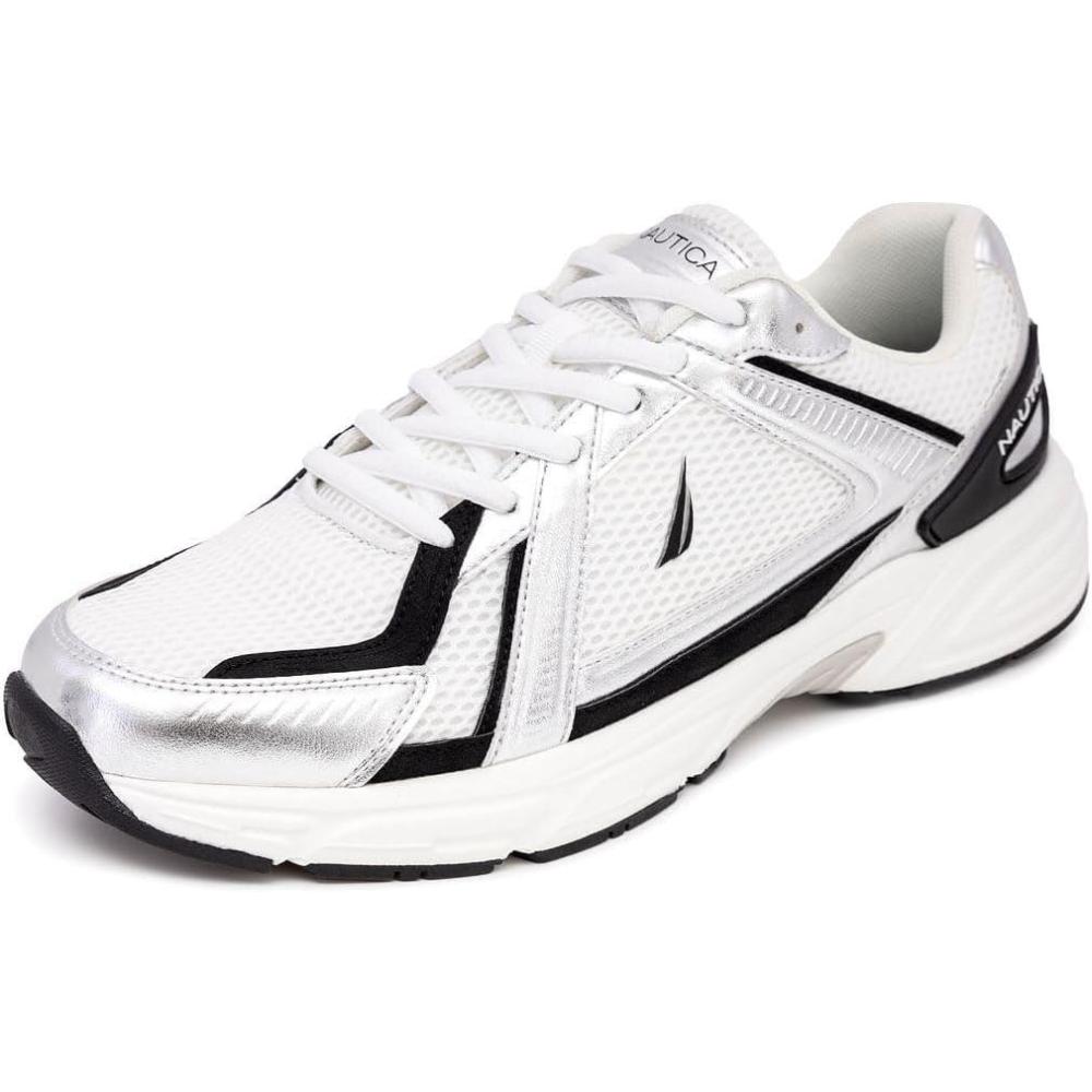 imageNautica Mens Running Sneakers Sport Fashion LaceUp Athletic Soft Shoes for Gym Tennis Men Cushioned Breathable Lightweight amp ComfortableWhite Metallic
