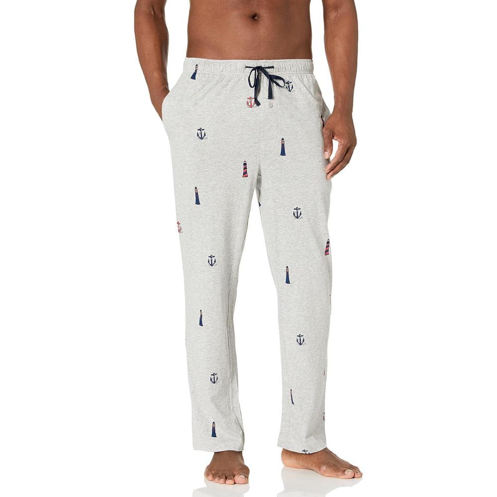 imageNautica Mens Soft Woven 100 Cotton Elastic Waistband Sleep Pajama PantGrey Heather
