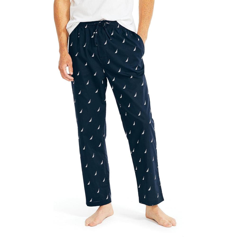 imageNautica Mens Soft Woven 100 Cotton Elastic Waistband Sleep Pajama PantMaritime Navy