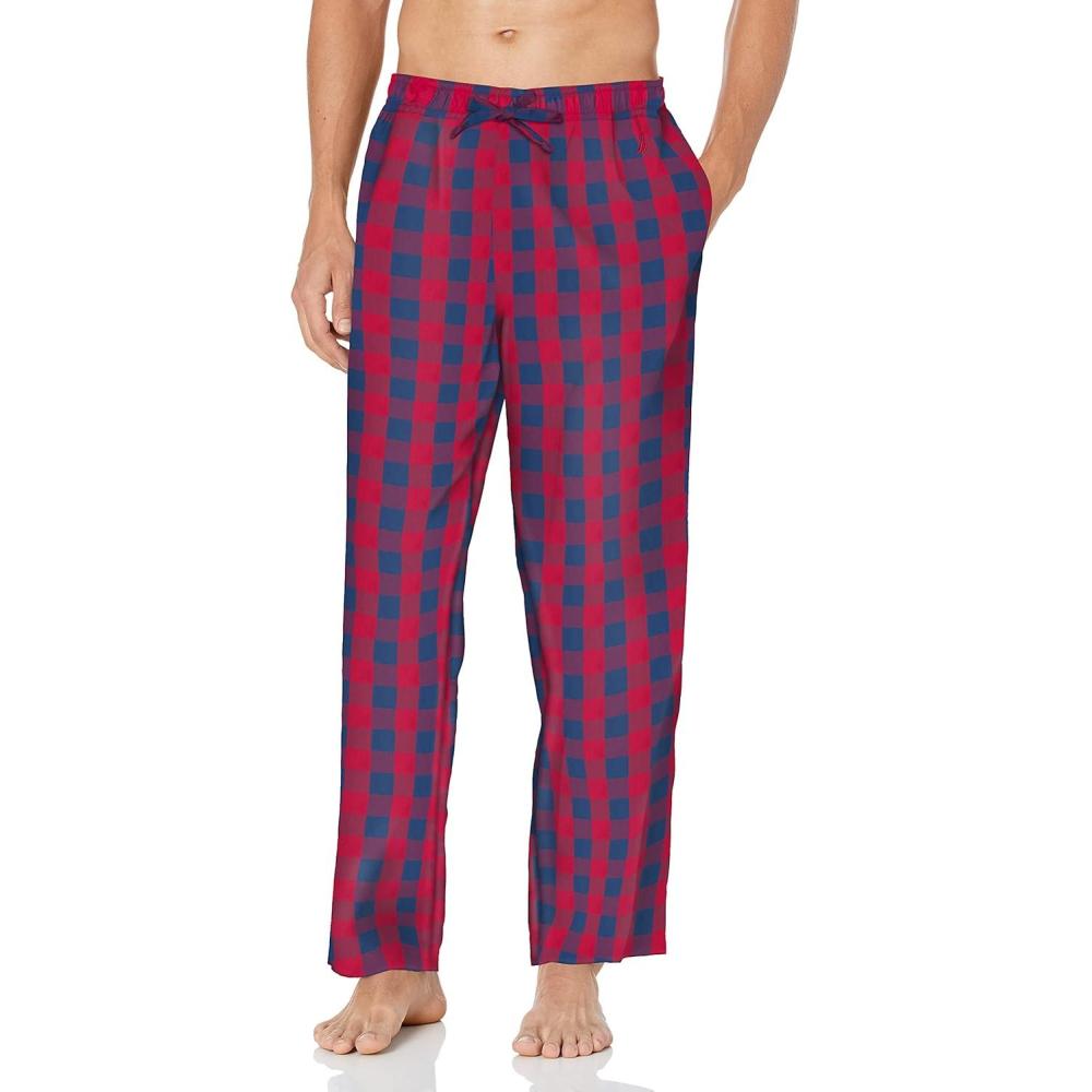 imageNautica Mens Soft Woven 100 Cotton Elastic Waistband Sleep Pajama PantNautica Red