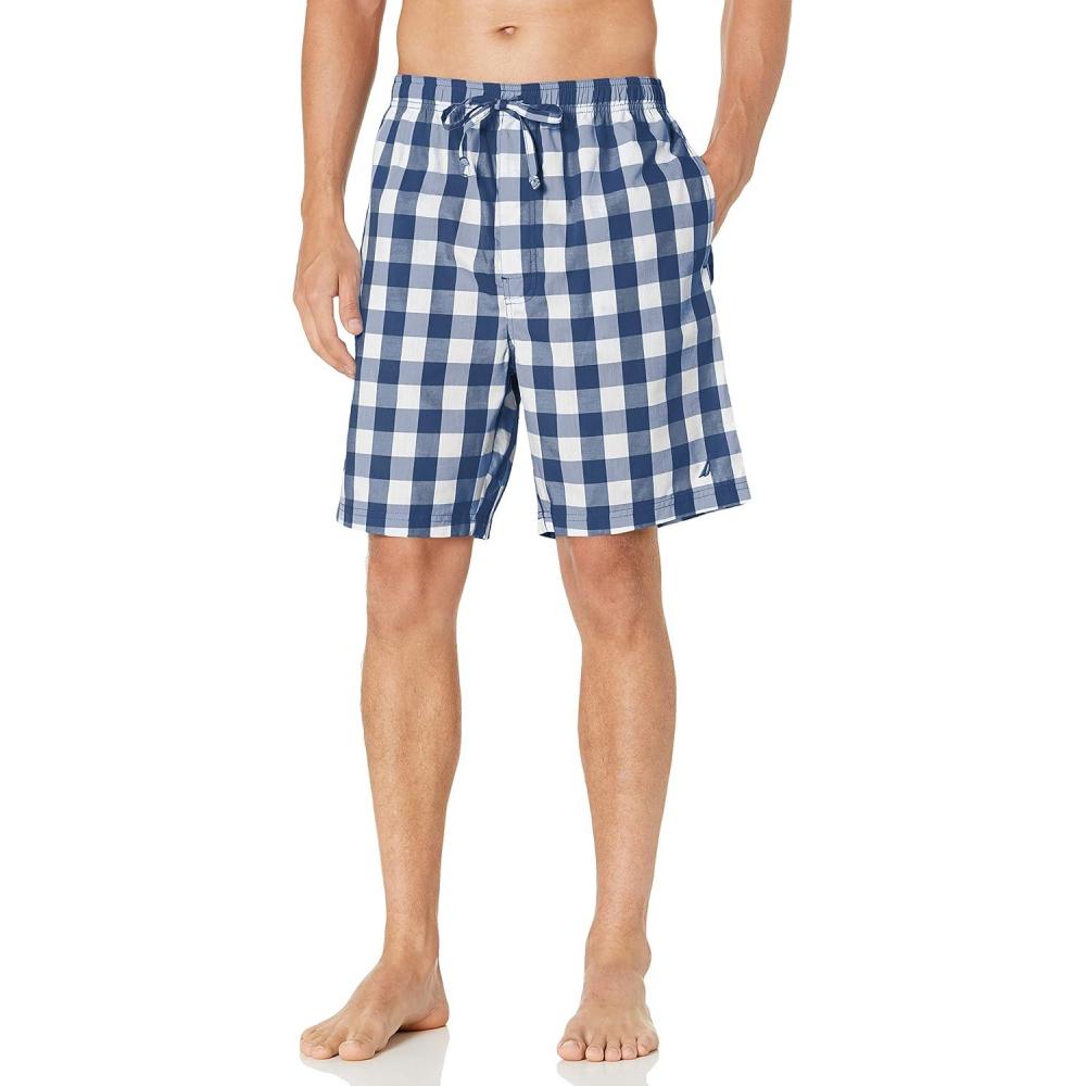 imageNautica Mens Soft Woven 100 Cotton Elastic Waistband Sleep Pajama ShortBlue Depths
