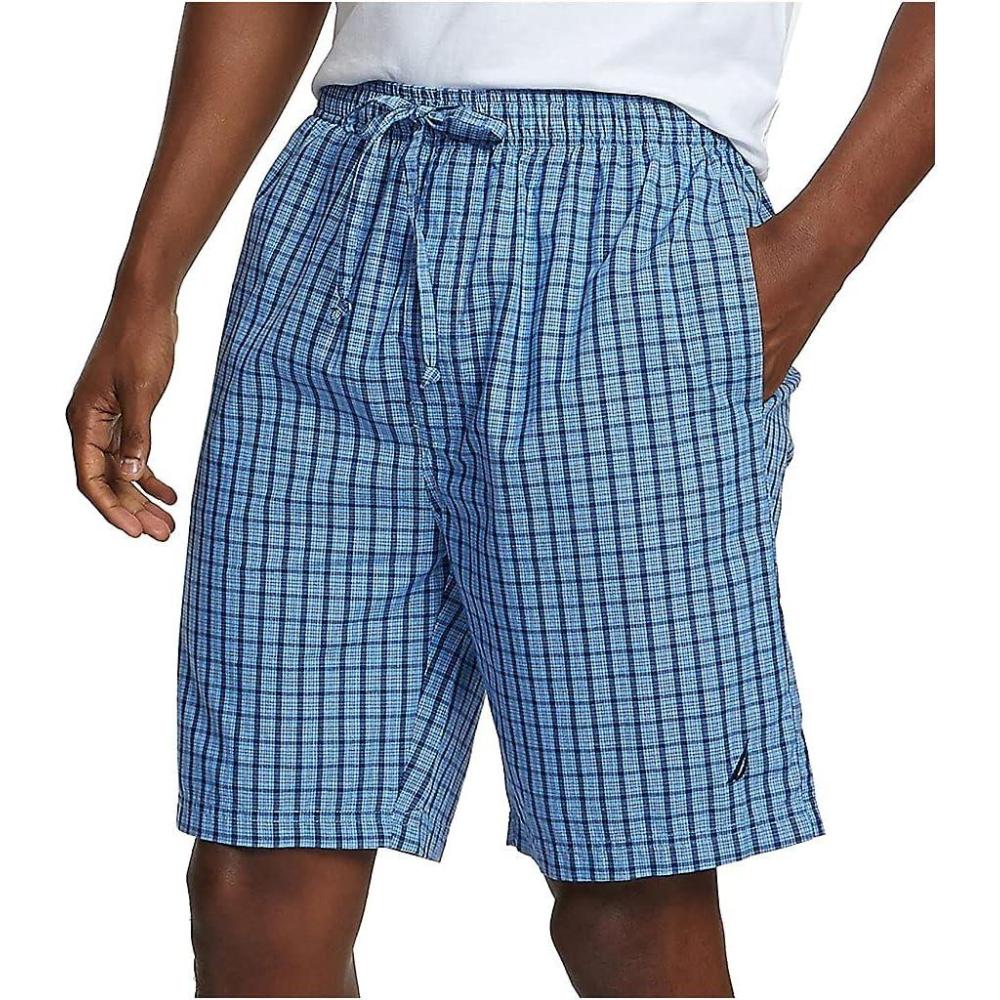 imageNautica Mens Soft Woven 100 Cotton Elastic Waistband Sleep Pajama ShortFrench Blue