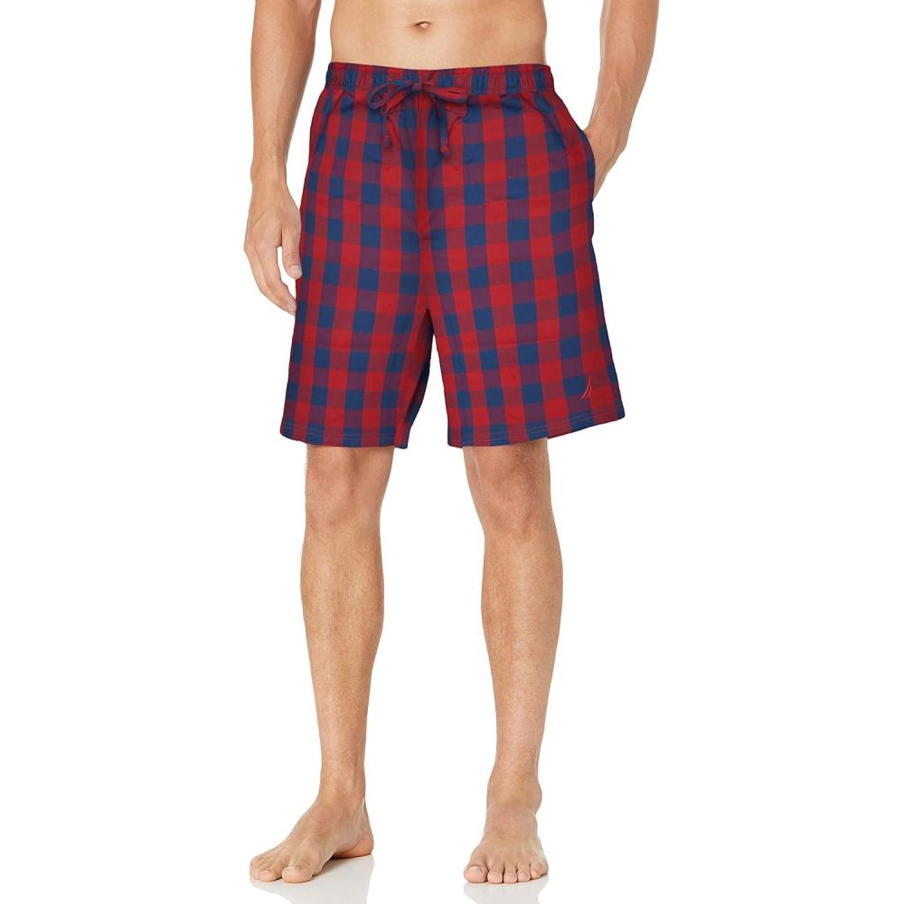 imageNautica Mens Soft Woven 100 Cotton Elastic Waistband Sleep Pajama ShortNautica Red