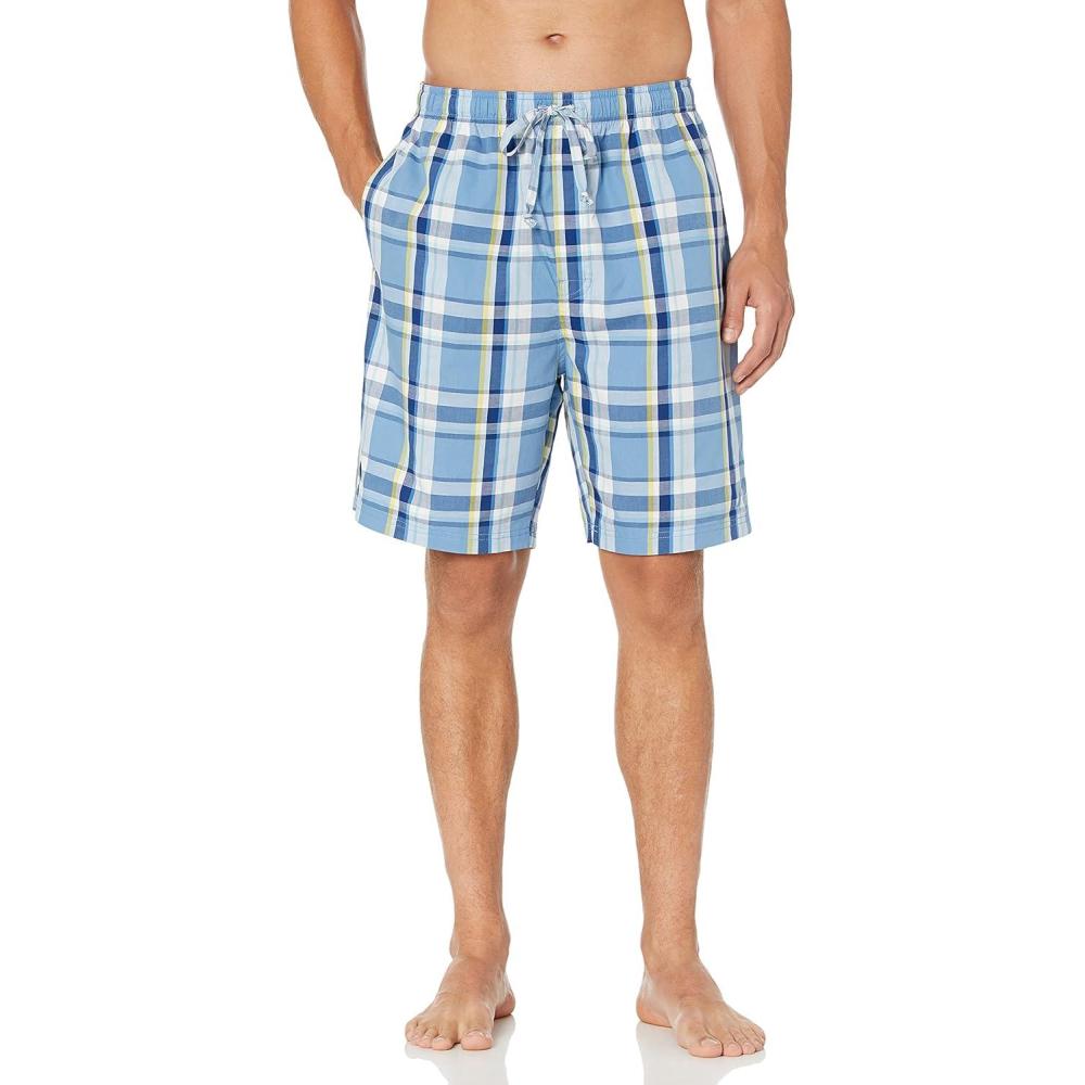 imageNautica Mens Soft Woven 100 Cotton Elastic Waistband Sleep Pajama ShortSky Blue