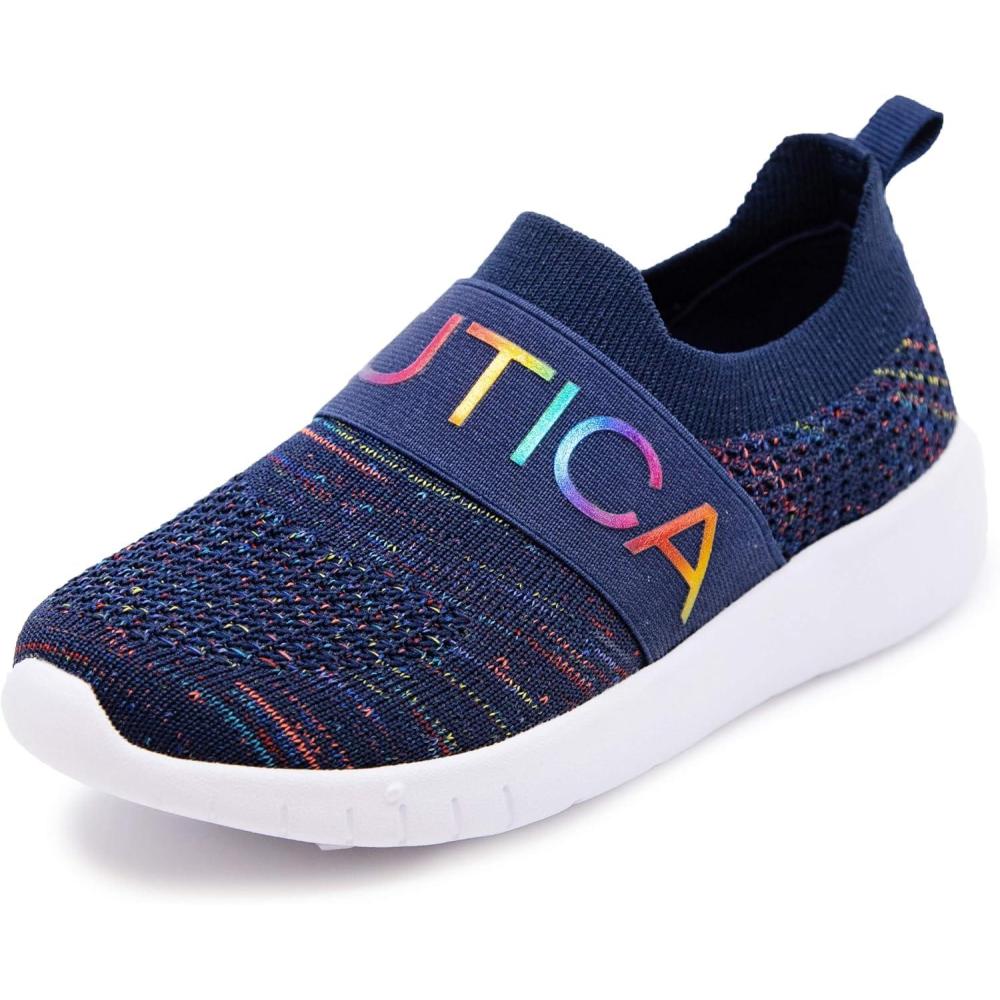 imageNautica Youth Girls SlipOn Athletic Sneakers Stylish Running and Tennis Shoes for Little and Big KidsNavy Rainbow