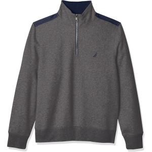 NAUTICA mens Solid 1/4 Zip Fleece Sweatshirt(Charcoal Heather)