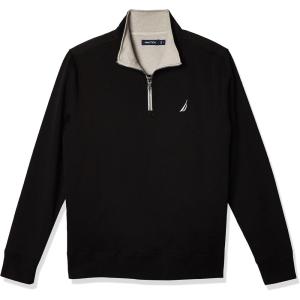 NAUTICA mens Solid 1/4 Zip Fleece Sweatshirt(True Black)