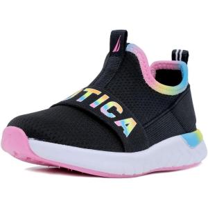 Nautica Girls’ Slip-On Sneaker – Athletic Running Kids’ Shoe for Walking, Running, Tennis, and Sports (Toddler/Little Kid)(Black Bright Gradient)