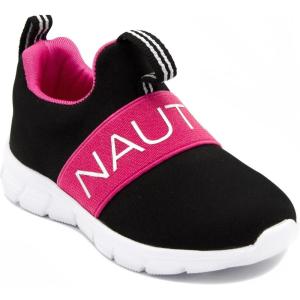 Nautica Girls’ Slip-On Sneaker – Athletic Running Kids’ Shoe for Walking, Running, Tennis, and Sports (Toddler/Little Kid)(Black/Pink)