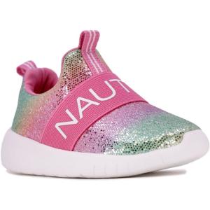 Nautica Girls’ Slip-On Sneaker – Athletic Running Kids’ Shoe for Walking, Running, Tennis, and Sports (Toddler/Little Kid)(Dark Rainbow Holograph)