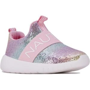 Nautica Girls’ Slip-On Sneaker – Athletic Running Kids’ Shoe for Walking, Running, Tennis, and Sports (Toddler/Little Kid)(Light Rainbow Holograph)