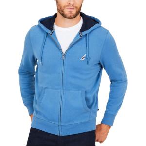 Nautica Long Sleeve Sueded Fleece Full Zip Hoodie Sweatshirt Sweater(Blue)